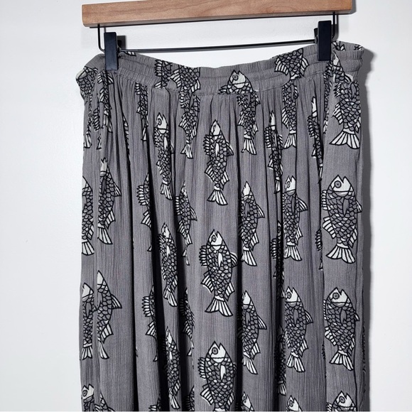Vintage Chico's Broomstick Maxi Long Skirt Grey Black Fish One Size 90s Y2K - Picture 3 of 14